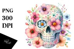 Cute Skull with Spring Flowers PNG Product Image 1
