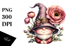 Cute Gnome with Large Ranunculus PNG Product Image 1