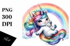 Baby Unicorn Swinging from Rainbow PNG Product Image 3
