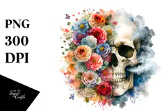 Colorful Skull with Flowers, High-Res PNG Product Image 1