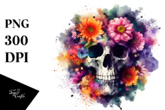 Colorful Skull with Flowers PNG Product Image 1