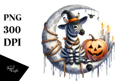 Halloween Zebra Sitting on Moon PNG Product Image 1