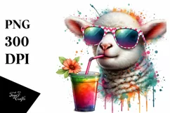 Colorful Lamb Sipping | Sublimation | Clipart Product Image 1
