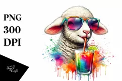 Colorful Lamb Sipping | Sublimation | Clipart Product Image 1
