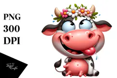 Playful Cartoon Cow with Winking Eye, PNG Product Image 1
