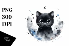 Simple Black Cat Watercolor Clipart PNG Product Image 3