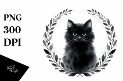 Simple Black Cat Watercolor Clipart PNG Product Image 3