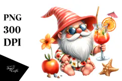 Gnome Drinking Cocktail in Summer Clothes PNG Product Image 1