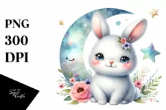 Colorful Baby Arctic Hare with Moon and Stars | Clipart Product Image 3