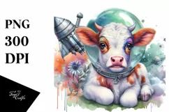 Baby Cow with Space Station PNG Product Image 3