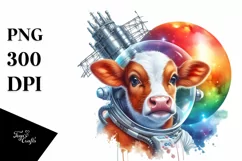 Baby Cow with Space Station PNG Product Image 3