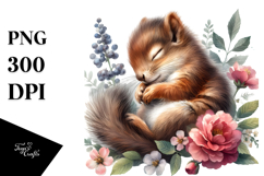 Digital Baby Squirrel Sleeping on Flower PNG Product Image 1