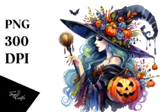 Vibrant Witch Halloween Drawing PNG Product Image 1