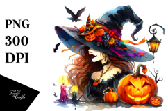 Vibrant Witch Halloween Drawing PNG Product Image 1