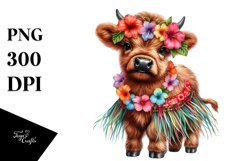 Baby Highland Cow in Hula Skirt PNG Product Image 1