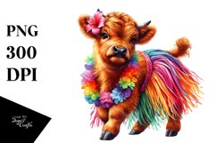 Baby Highland Cow in Hula Skirt PNG Product Image 3