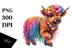Baby Highland Cow in Hula Skirt PNG Product Image 3