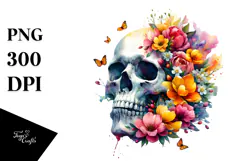 Colorful Skull and Spring Flowers PNG Product Image 1