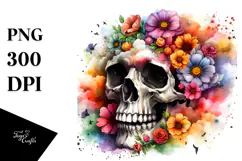 Vibrant Floral Skull PNG Product Image 1