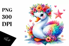 Cute Swan with Flower Crown PNG Product Image 1