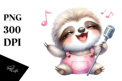Cute Baby Sloth with Singer Look PNG Product Image 1