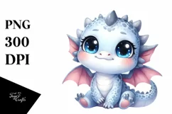 Cute Small Smile Big Eyes Baby Dragon | Clipart Product Image 1