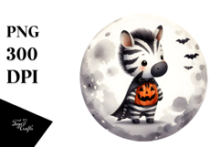 Simple Halloween Zebra on Moon, Cute PNG Product Image 1