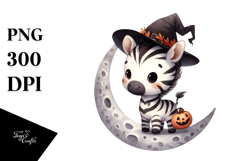 Simple Halloween Zebra on Moon, Cute PNG Product Image 1