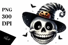 Funny Watercolor Halloween Skull with Goofy Smile Product Image 1