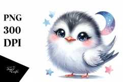 Colorful Baby Arctic Tern with Moon and Stars | Clipart Product Image 1