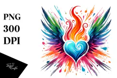 Colorful Paintbrush Fire Heart PNG Product Image 1