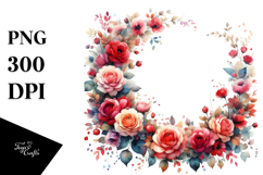Colorful Red Roses Frame | Watercolor Clipart Product Image 1