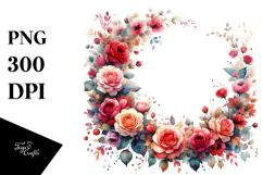 Colorful Red Roses Frame | Watercolor Clipart Product Image 1