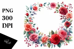 Colorful Red Roses Frame | Watercolor Clipart Product Image 1