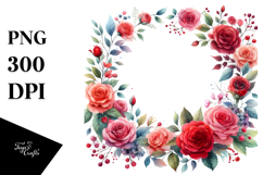 Colorful Red Roses Frame | Watercolor Clipart Product Image 1