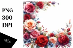 Colorful Red Roses Frame | Watercolor Clipart Product Image 3