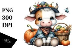 Baby Cow Holding Basket | Watercolor | Clipart Product Image 3