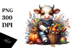 Baby Cow Holding Basket | Watercolor | Clipart Product Image 3
