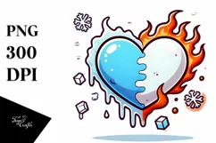 Simple Cartoon Heart Fire Ice PNG Product Image 1