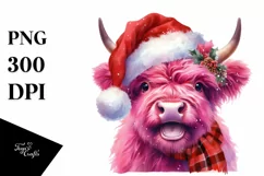 Excited Pink Highland Cow with Santa Hat Product Image 1