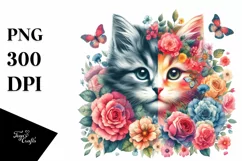Retro Watercolor Vibrant Kitten | Sublimation | Clipart Product Image 1