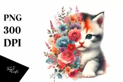 Retro Watercolor Vibrant Kitten | Sublimation | Clipart Product Image 3