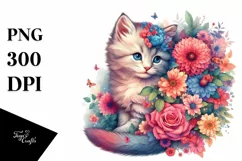 Retro Watercolor Vibrant Kitten | Sublimation | Clipart Product Image 3