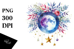 Vibrant Wimsical Moon Foliage Stars | Clipart Product Image 1