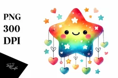 colorful Star with Hearts, PNG Product Image 1