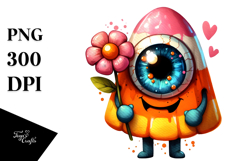 Funny Cute Eyeball Monster Dressed as Candy Corn PNG Product Image 1