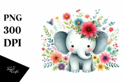 Colorful Cute Elephant Floral Watercolor | Clipart Product Image 1