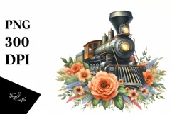 Vintage Train with Flowers and USA Flag | Sublimation Product Image 1