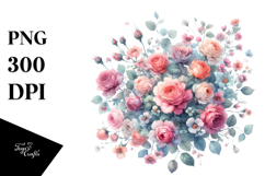 Colorfull Watercolor Pink Roses PNG Product Image 1