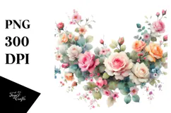 Colorfull Watercolor Pink Roses PNG Product Image 1